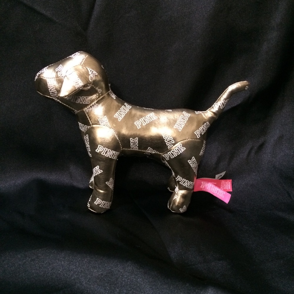 PINK Victoria's Secret Metallic Gold Logo Stuffed Dog